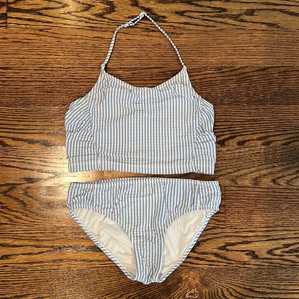 Crewcuts girls blue and white stripe tankini